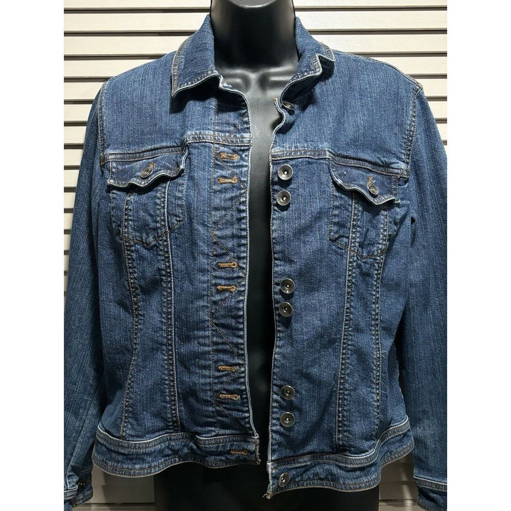 Coldwater Creek Womens Jean Jacket Short Dark Wash Denim Size P12 Button Up